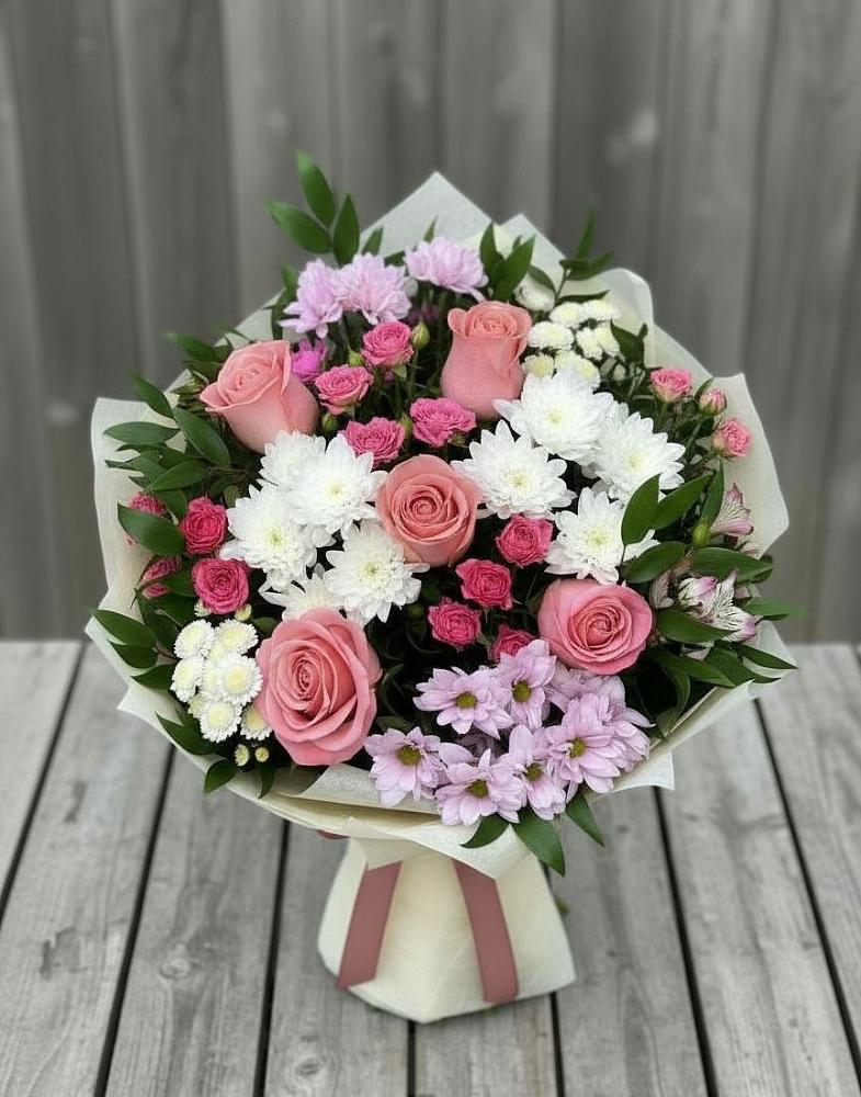 Букет цветов из: Альстромерии, Гвоздики, Розы и Хризантемы в Дубовке