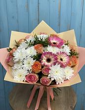 Букет цветов из:  Розы, Герберы и Хризантемы в Дубовке