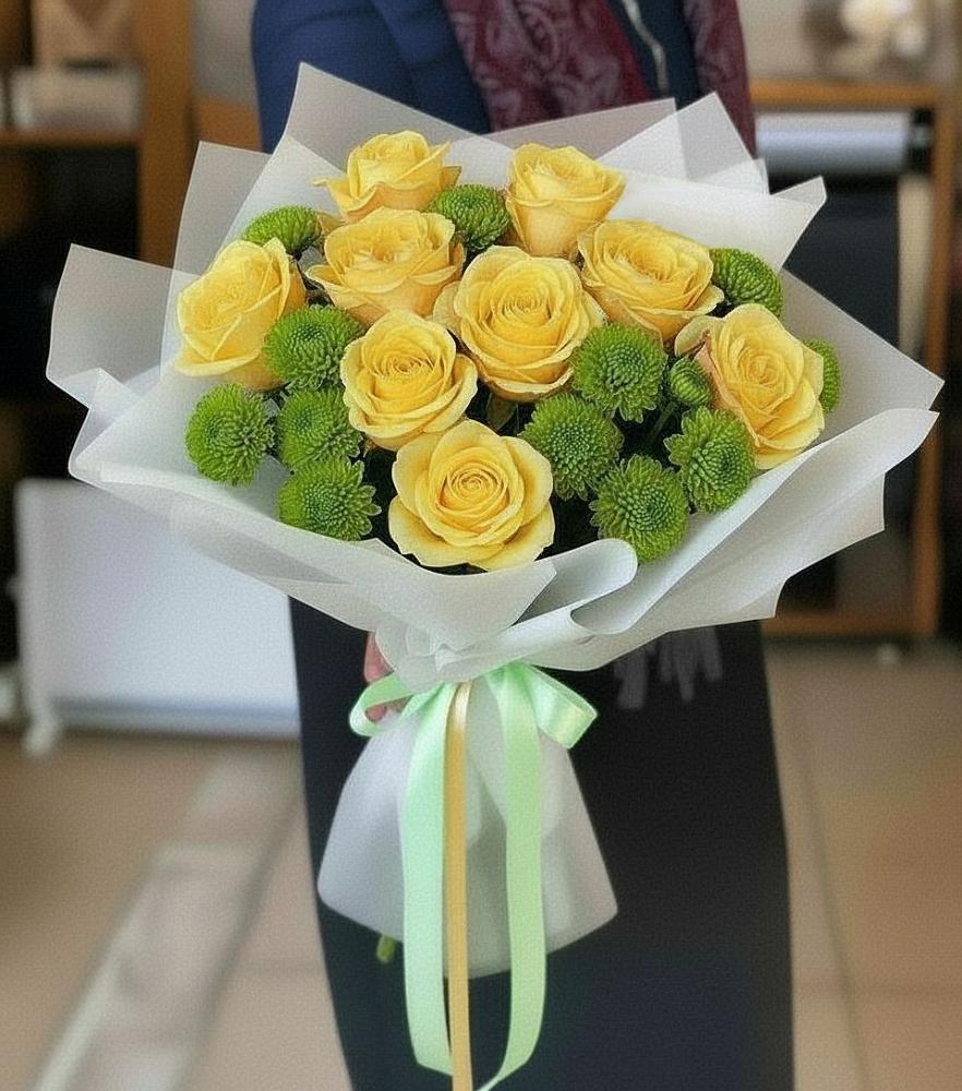 Букет цветов из: Хризантемы и Розы в Дубовке