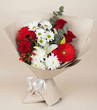 Букет цветов из:  Розы, Хризантемы, Герберы и Лилии в Дубовке