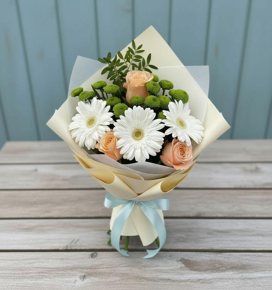 Букет цветов из: Герберы, Розы и Хризантемы в Дубовке