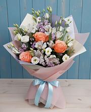 Букет цветов из:  Лизиантусы, Розы, Альстромерии и Гипсофила #REPLACE_PRED# Дубовке