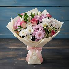 Букет цветов из:  Хризантемы, Альстромерии и Розы в Дубовке