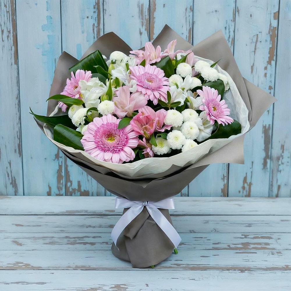 Букет цветов из: Герберы, Альстромерии и Хризантемы в Дубовке