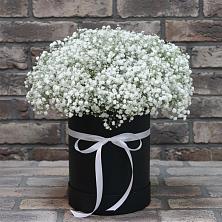 Цветочная композиция из Гипсофила в шляпной коробке в Дубовке