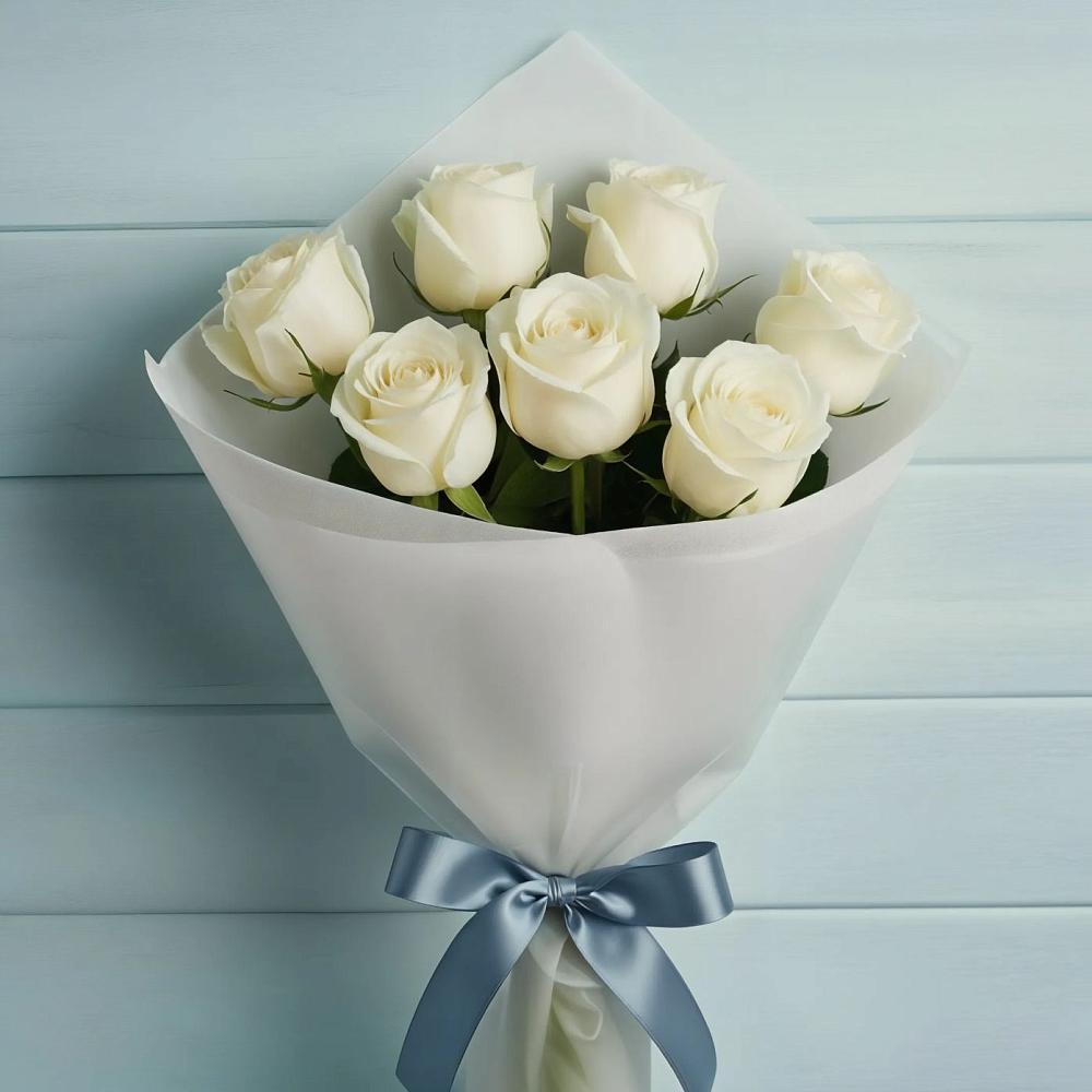 Букет 7 Белых роз Эдлесс Лав в Дубовке